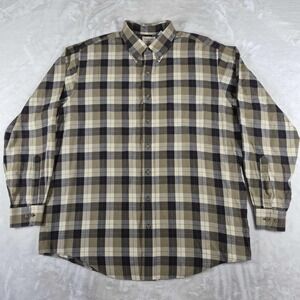 Viyella Button‎ Down Shirt Men's XL Olive Green Plaid Wool Blend Long Sleeve